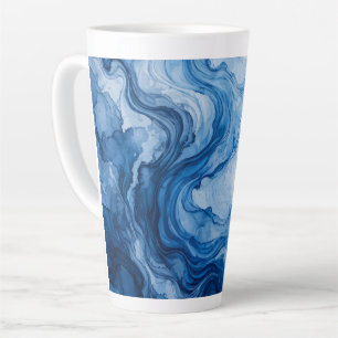 Blue Harmonious Flow Blue White Abstract Latte Mug