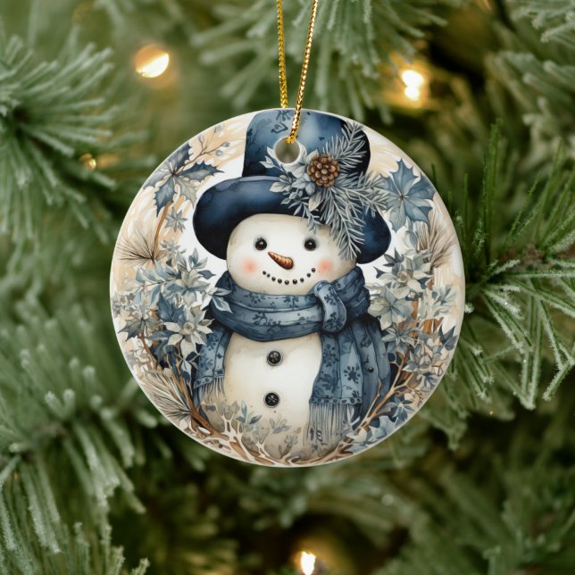 Blue Hat Snowman Christmas Ceramic Tree Decoration (Tree)