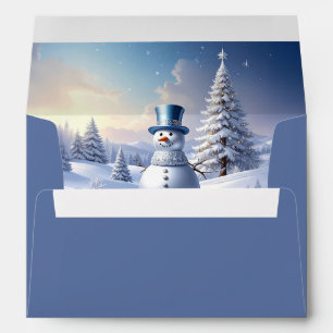 Blue Hat Snowman Christmas Tree Holiday Envelope