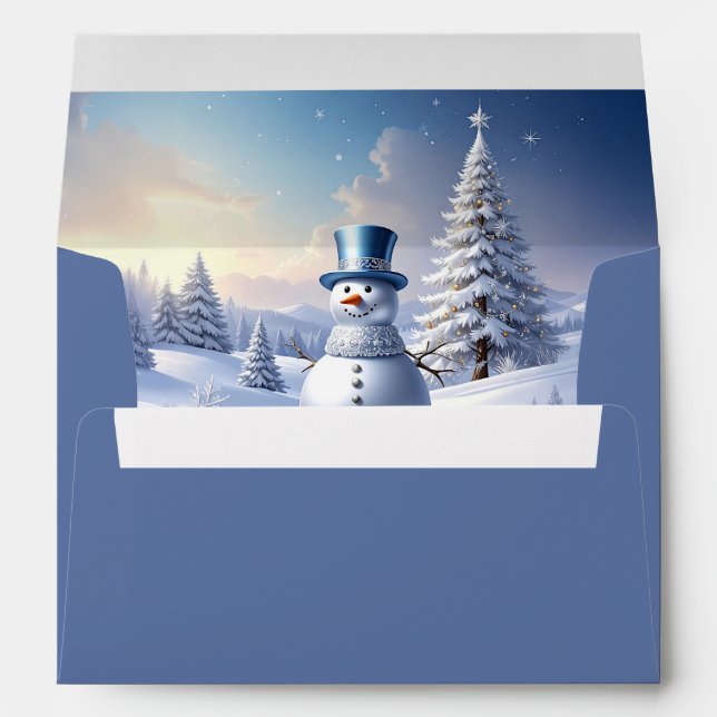 Blue Hat Snowman Christmas Tree Holiday Envelope (Back (Bottom))