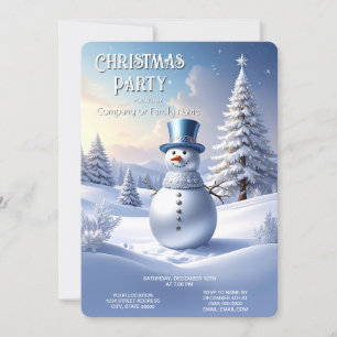 Blue Hat Snowman Christmas Tree Holiday Party Invitation