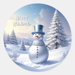 Blue Hat Snowman Christmas Tree Holiday Sticker