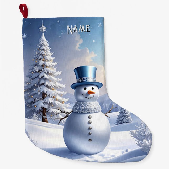 Blue Hat Snowman Christmas Tree Holiday Stocking (Front)