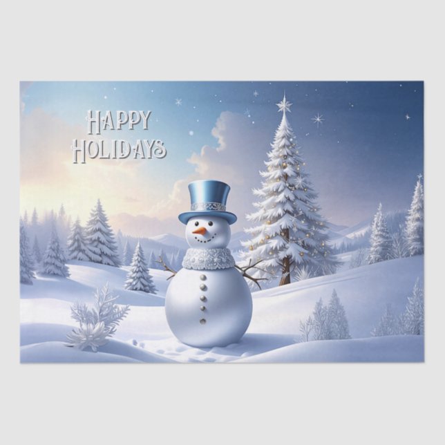 Blue Hat Snowman Christmas Tree Holiday Tissue Paper (Front)