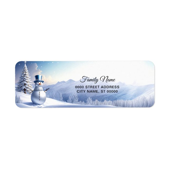 Blue Hat Snowman Christmas Tree Return Address (Front)