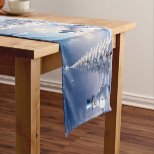 Blue Hat Snowman Christmas Tree Table Runner