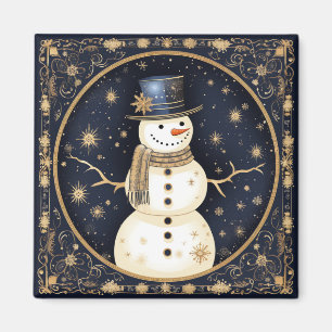 Blue Hat Snowman Holiday Magnet