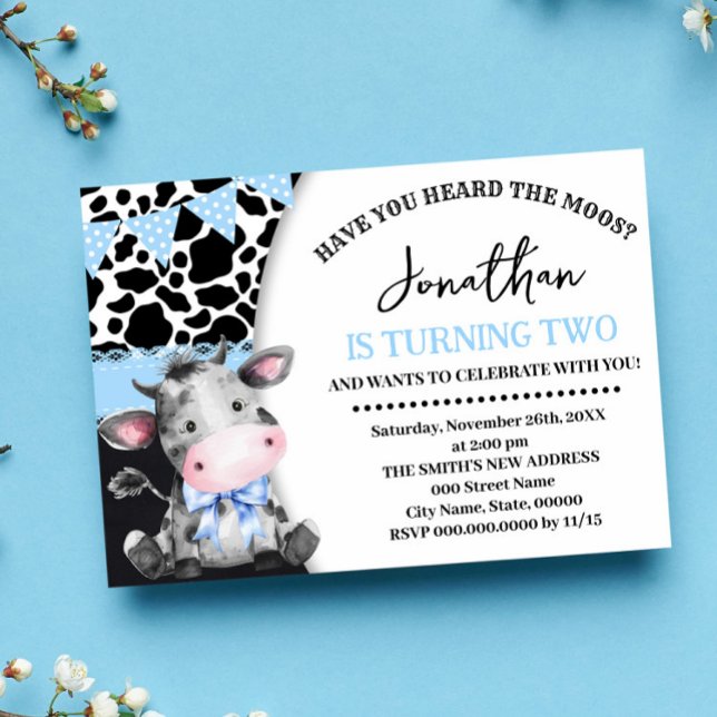 Blue Have You Heard the Moos 2nd Cow Birthday Invitation (Creator Uploaded)