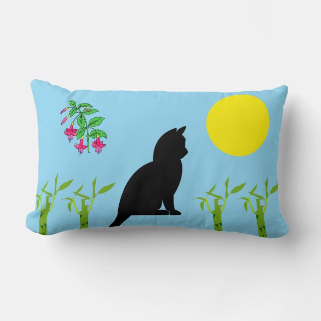 Blue Haven Cat & Plants Lumbar Pillow (Front)