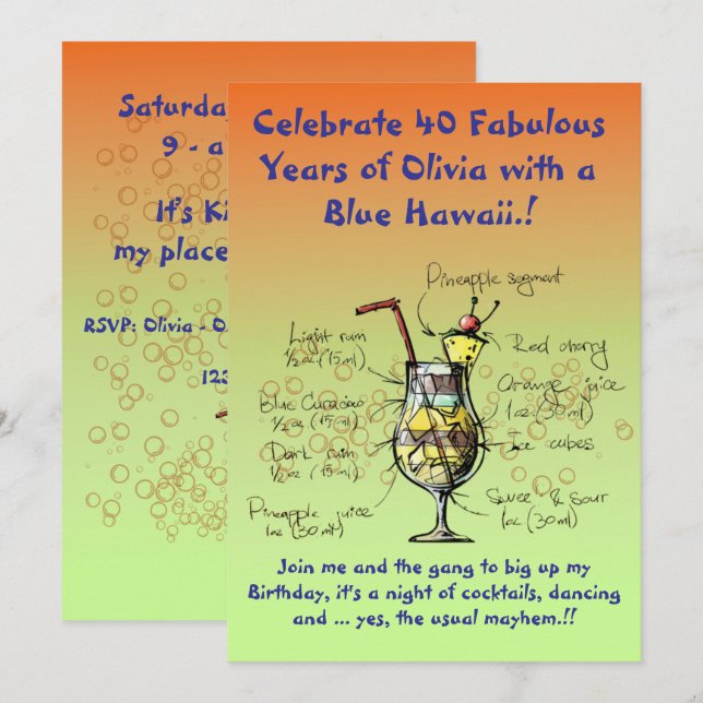 Blue Hawaii Birthday Party Invitation (Front/Back)
