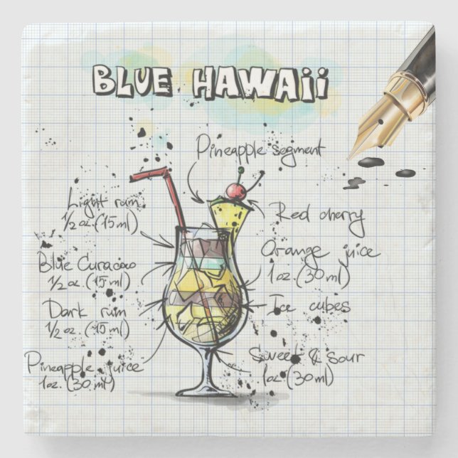 Blue Hawaii Drink Stone Coaster (Front)