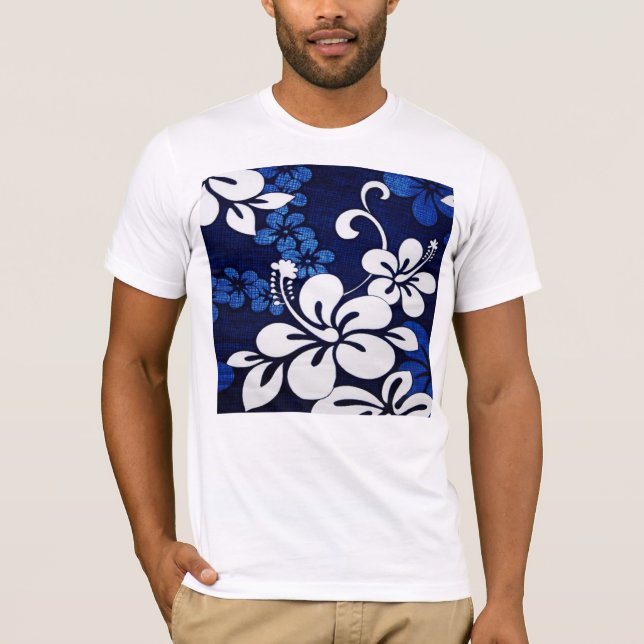 Blue Hawaii Flowers T-Shirt (Front)
