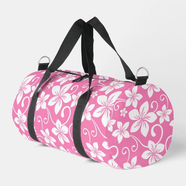 BLUE HAWAII PATTERN IN BUBBLEGUM PINK DUFFLE BAG (Left Corner)