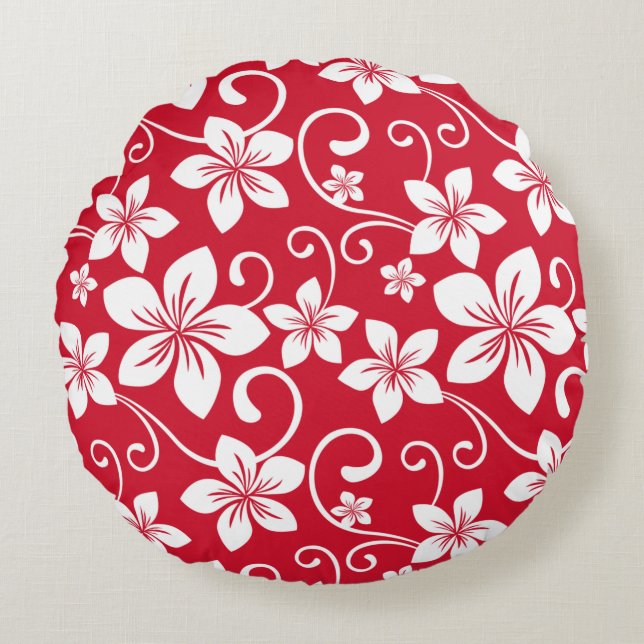 BLUE HAWAII PATTERN IN RED ROUND CUSHION (Front)