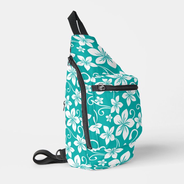 BLUE HAWAII PATTERN IN TURQUOISE SLING BAG (Left Corner)