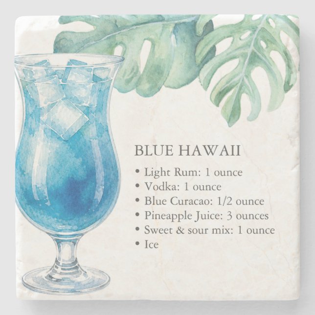 Blue Hawaii Recipe Drink Liquor Coasters (Front)