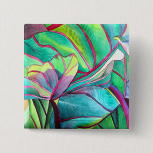 Blue Hawaii Tropical leaf foliage art 15 Cm Square Badge