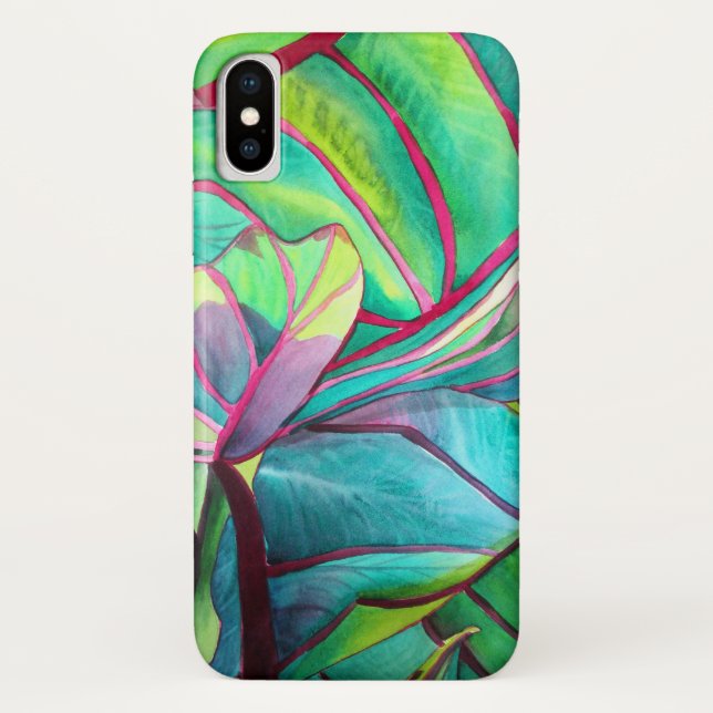 Blue Hawaii Tropical leaf foliage art Case-Mate iPhone Case (Back)