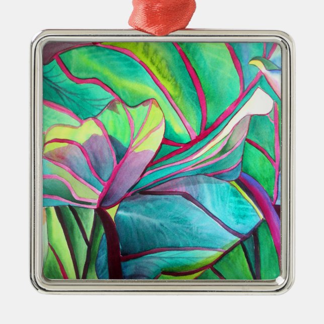 Blue Hawaii Tropical leaf foliage art Metal Tree Decoration (Front)