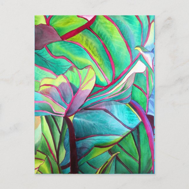 Blue Hawaii Tropical leaf foliage art Postcard (Front)