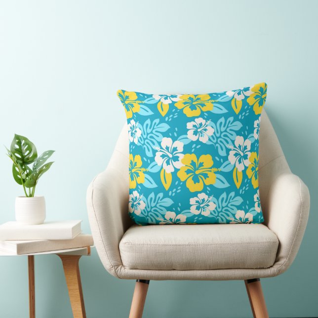 Blue Hawaiian Hibiscus Floral Pattern Cushion (Chair)