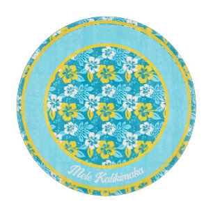 Blue Hawaiian Hibiscus Floral Pattern Cutting Board