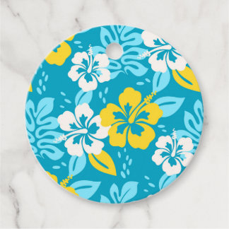 Blue Hawaiian Hibiscus Floral Pattern Favour Tags