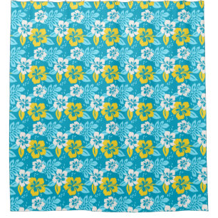 Blue Hawaiian Hibiscus Floral Pattern Shower Curtain