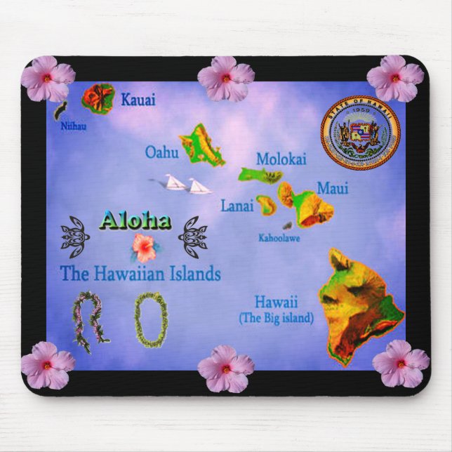Blue Hawaiian island map mousepad (Front)