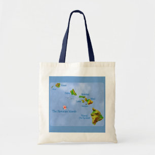 Blue Hawaiian island map tote bag