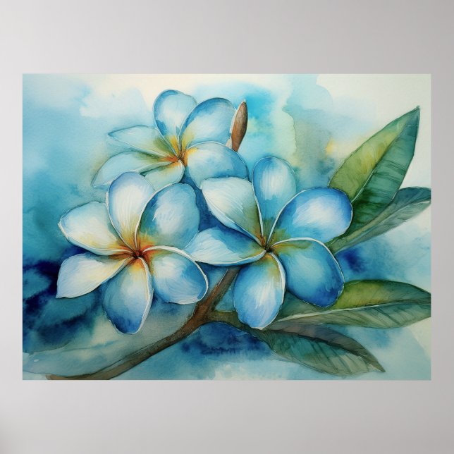 Blue Hawaiian Plumeria Poster (Front)