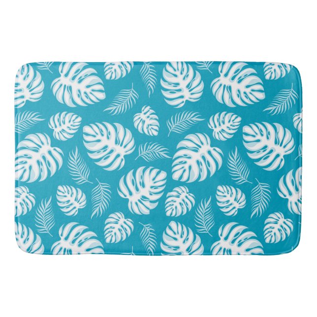 Blue Hawaiian Print  Bath Mat (Front)