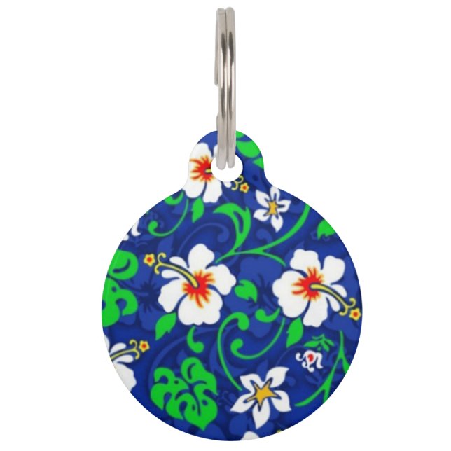 Blue Hawaiian Print Dog ID Tag (Front)