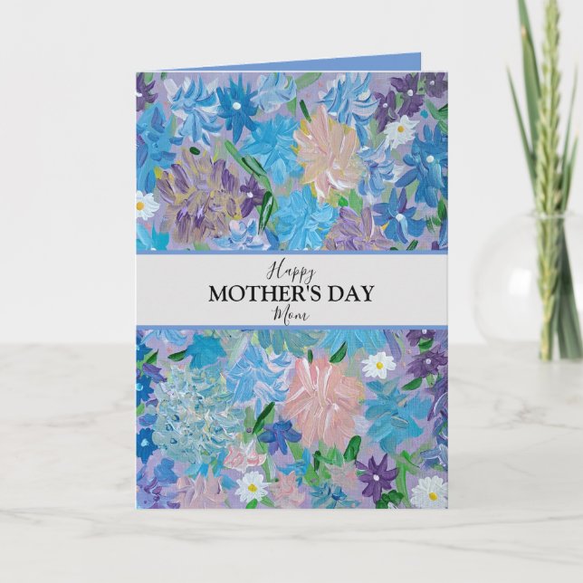 Blue Haze Floral Custom Photo Mother's Day Card (Front)