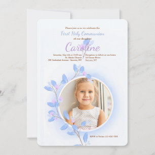 Blue Haze Photo Communion Invitation