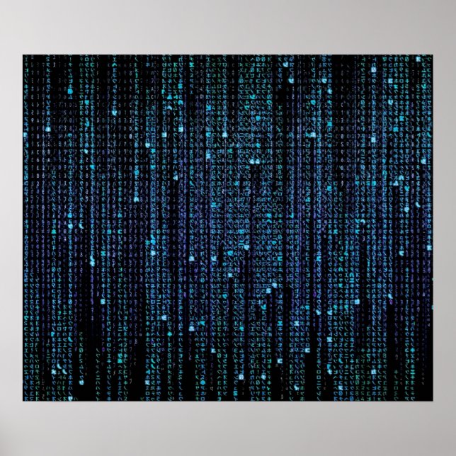 Blue HD Matrix Digital Rain Poster (Front)