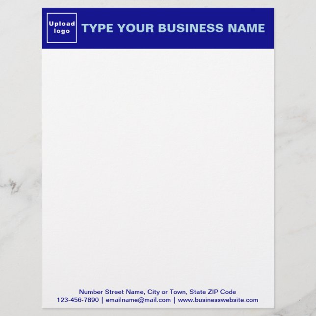 Blue Header and Texts on Footer of Business Custom Letterhead (Front)