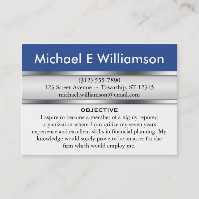 Blue Header RESUME Business Cards (Front)