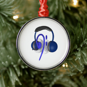 Blue Headset Playing Some Bass Metal Tree Decoration