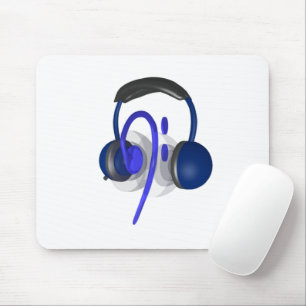 Blue Headset Playing Some Bass Mouse Pad