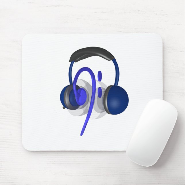 Blue Headset Playing Some Bass Mouse Pad (With Mouse)