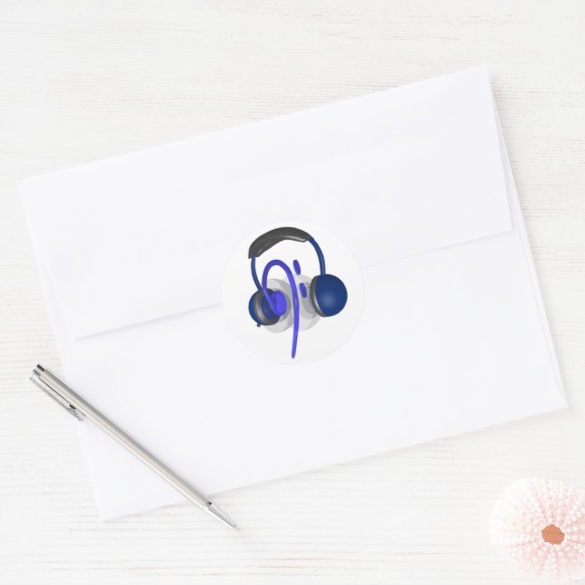Blue Headset Playing Some Classical Bass Classic Round Sticker (Envelope)