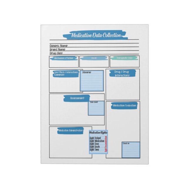 Blue Healthcare Student Medication Template Notepad (Rotated)