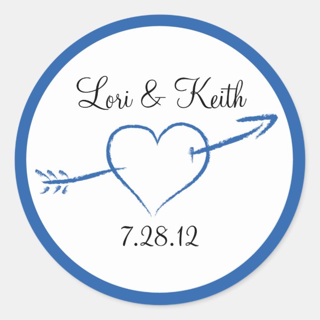Blue Heart and Arrow Classic Round Sticker (Front)