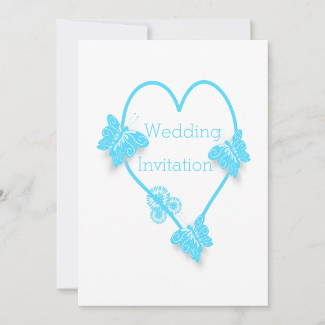 Blue Heart And Butterflies Design Wedding Invitation (Front)