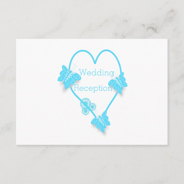 Blue Heart And Butterfly Design Wedding Reception Enclosure Card (Front)
