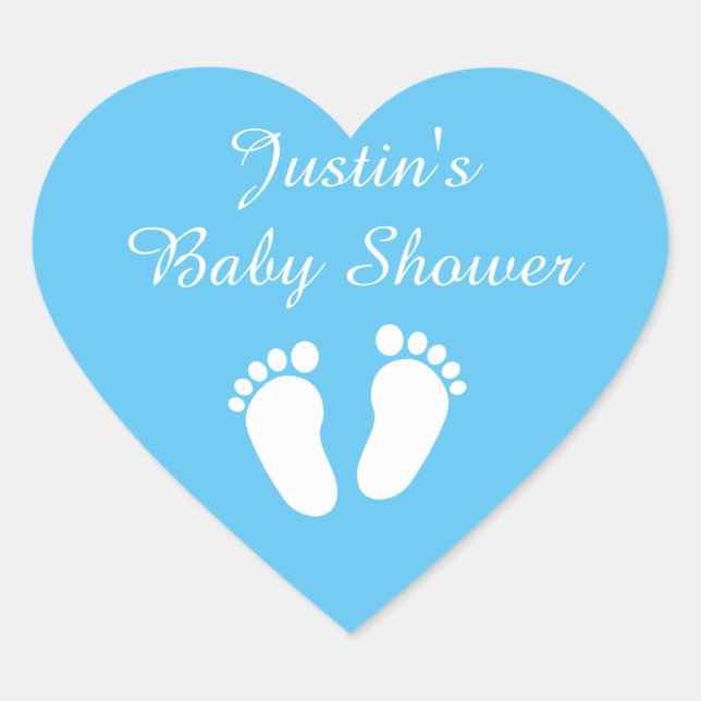 Blue heart baby boy footprints babyshower stickers (Front)