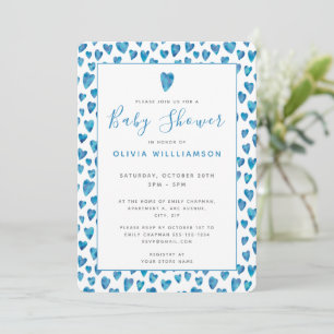 Blue Heart Baby Shower Invitation