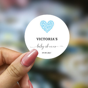 Blue Heart Baby Shower Party Classic Round Sticker