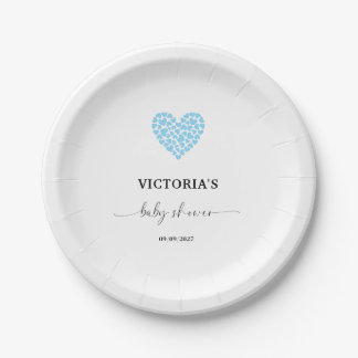 Blue Heart Baby Shower Party  Paper Plate